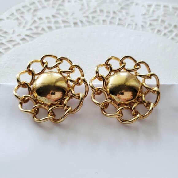 Monet Jewelry - Vintage MONET clip-on Earrings, Statement piece Flower shaped Goldtone